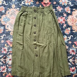 Madewell Olive Green Button-Front Midi Skirt